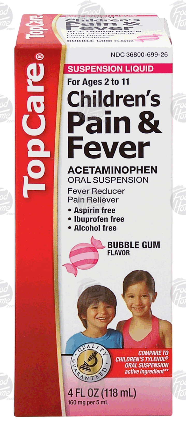 Top Care  children's pain & fever, ages 2 to 11, acetaminophen oral suspension liquid, bubble gum flavor Full-Size Picture